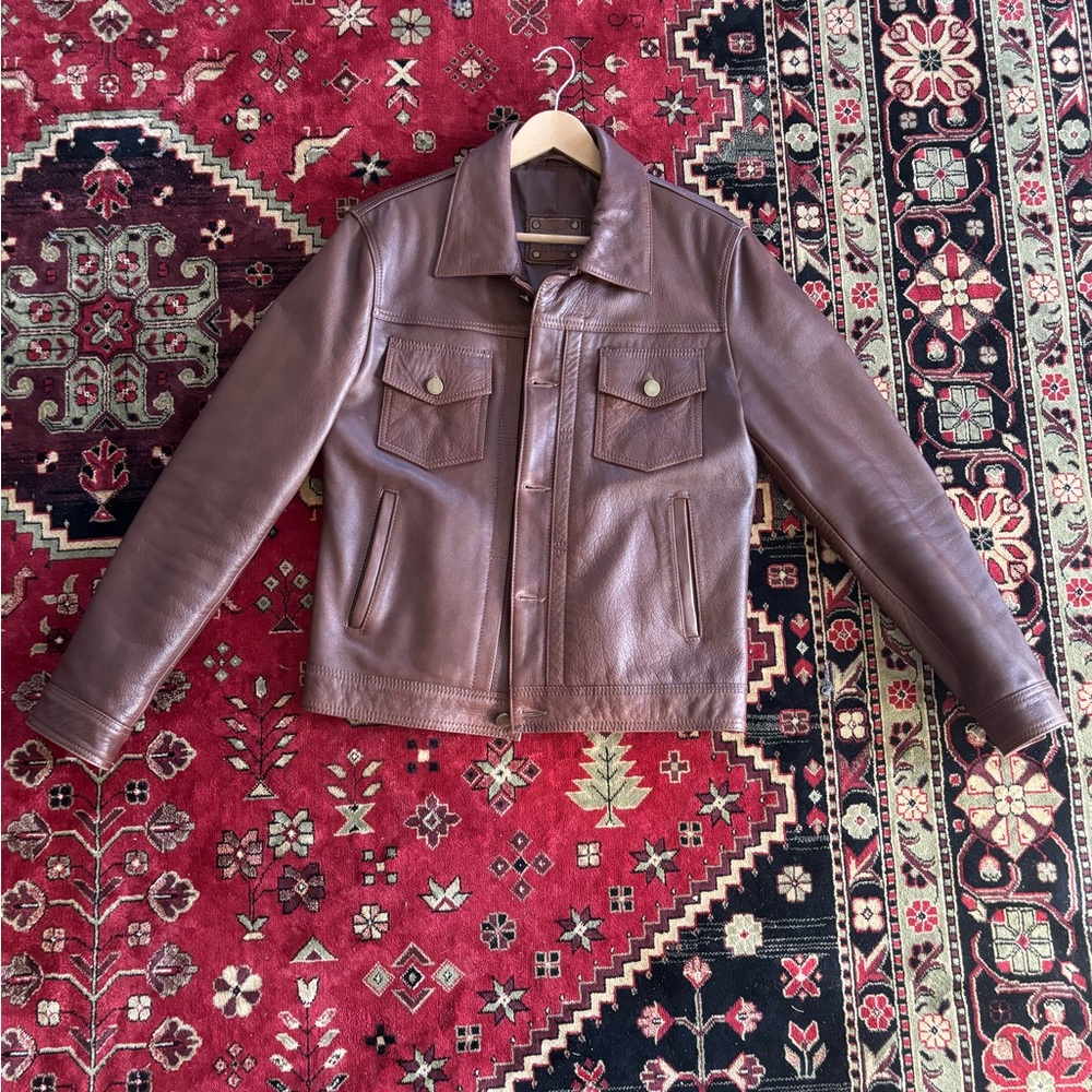 Satchel & Page Montgomery Brown Leather Trucker Jacket